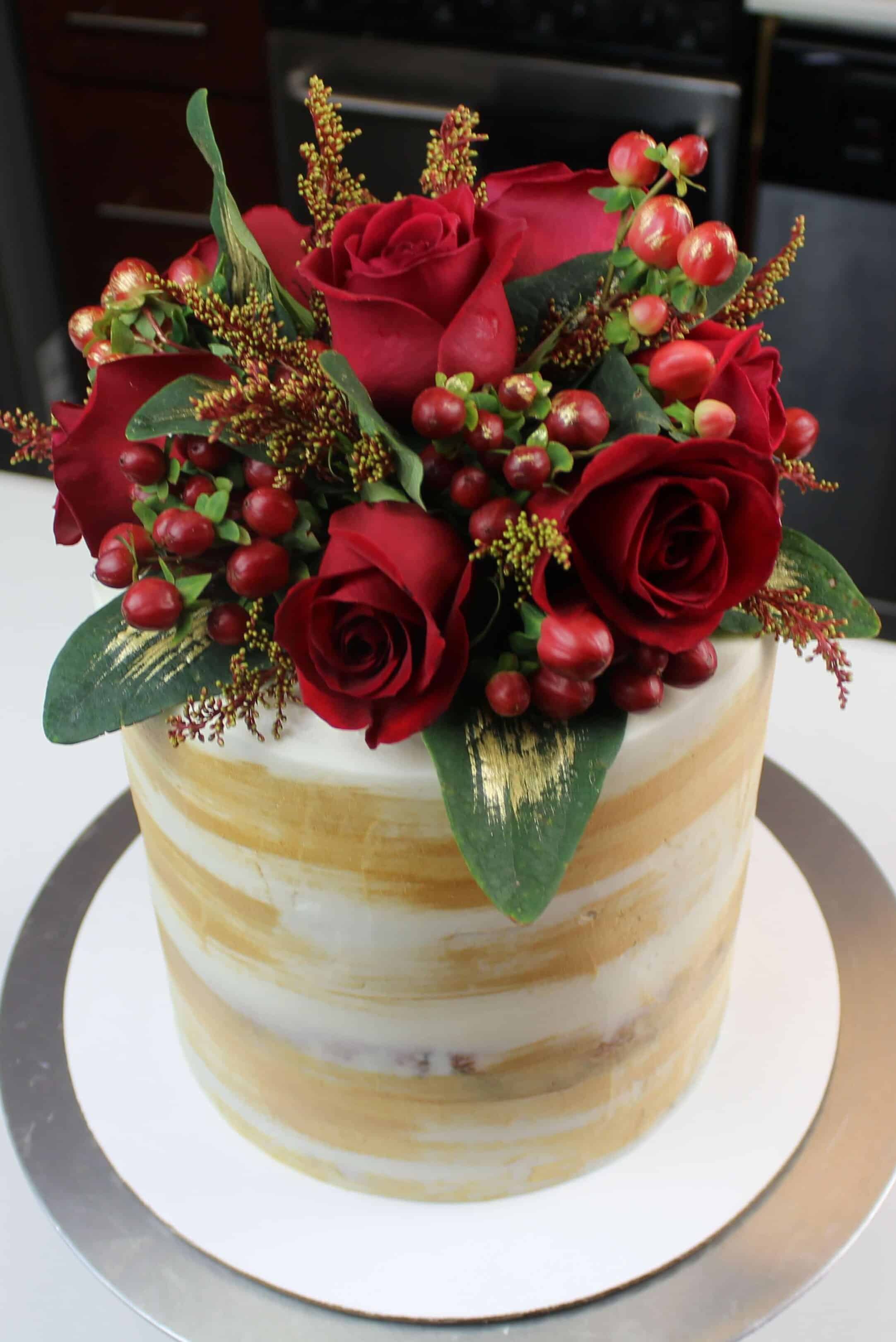 Rose water floral engagement cake
