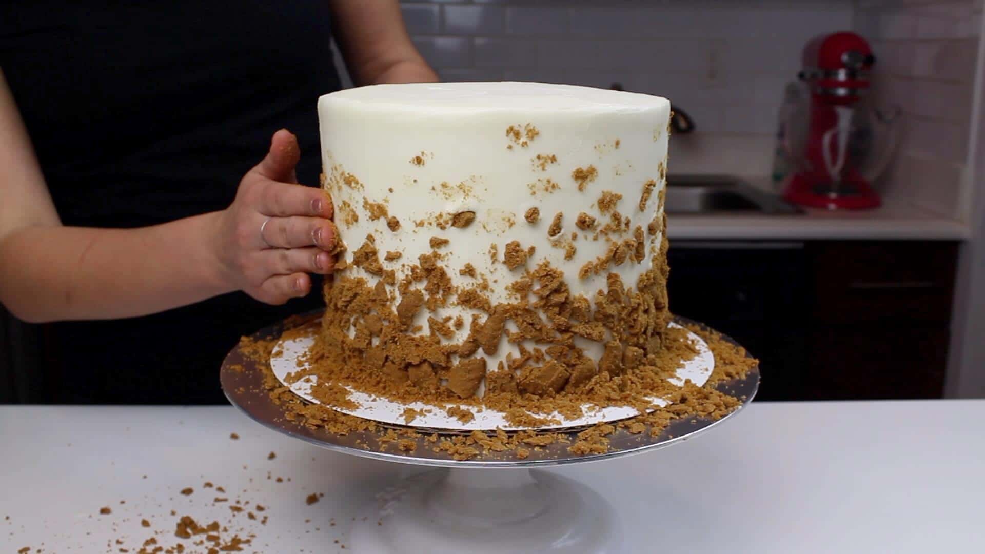 adding biscoff to cookie butter cake blog