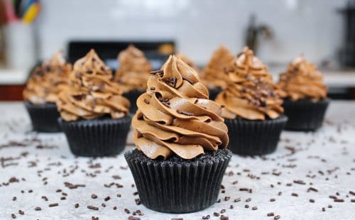 Image of chocolate cupcakes with chocolate buttercream frosting