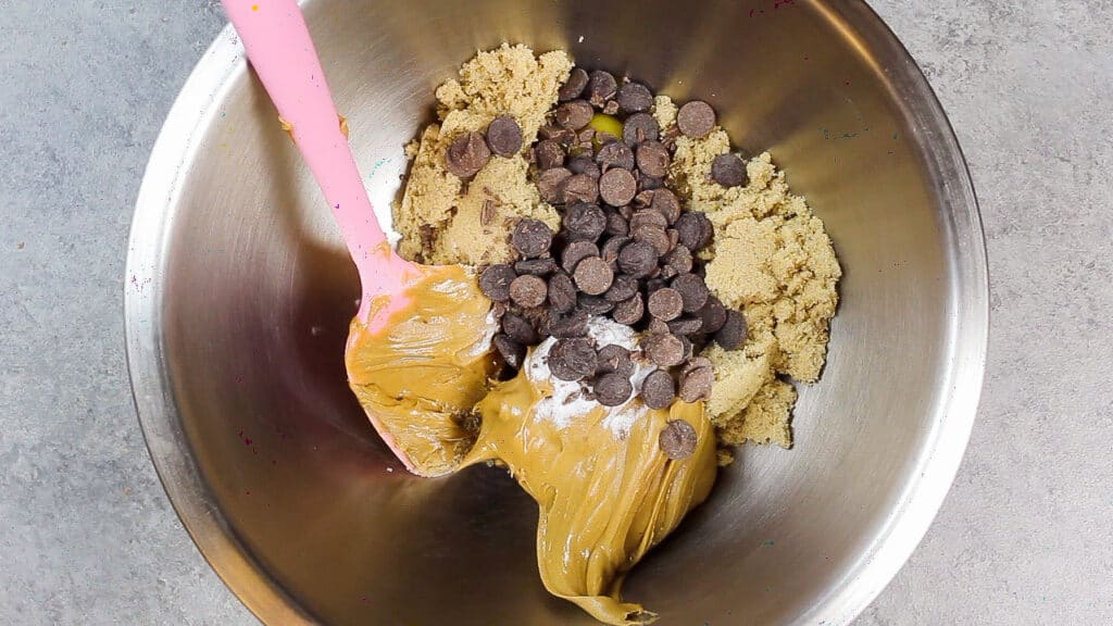 image of ingredients in bowl to make 5 ingredient peanut butter cookies