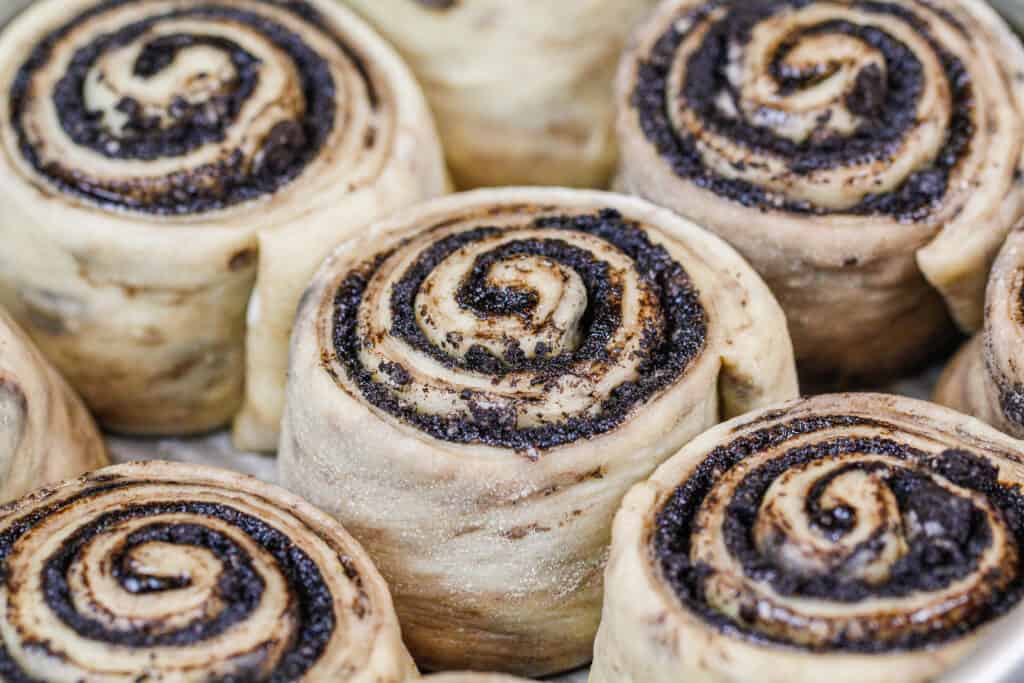 校样奥利奥肉桂卷的图象，准备好在烤箱烘烤