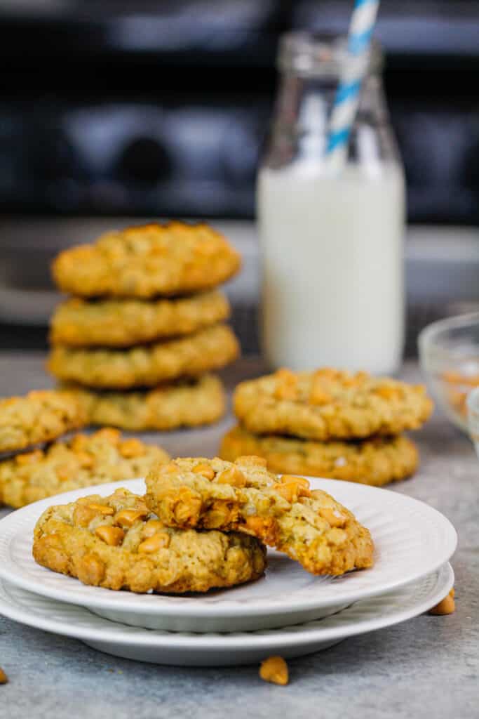 与被咬成一个cookie中板燕麦scotchies的形象来展示如何软耐嚼的饼干