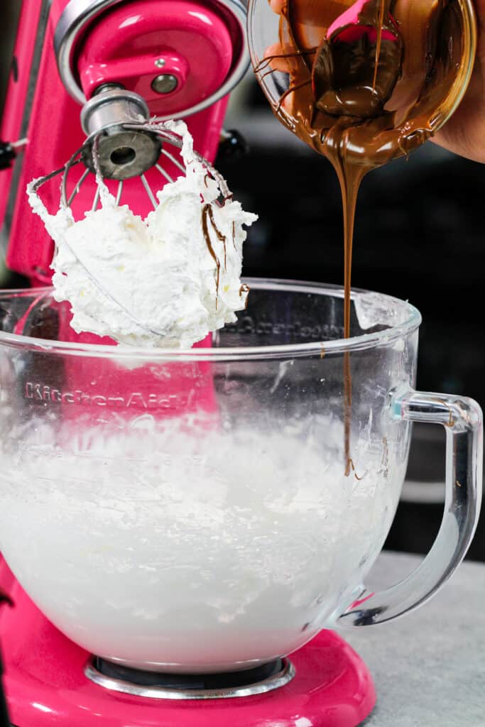 巧克力的图象被涌入立式混合器制造巧克力意大利蛋白甜菜奶酪