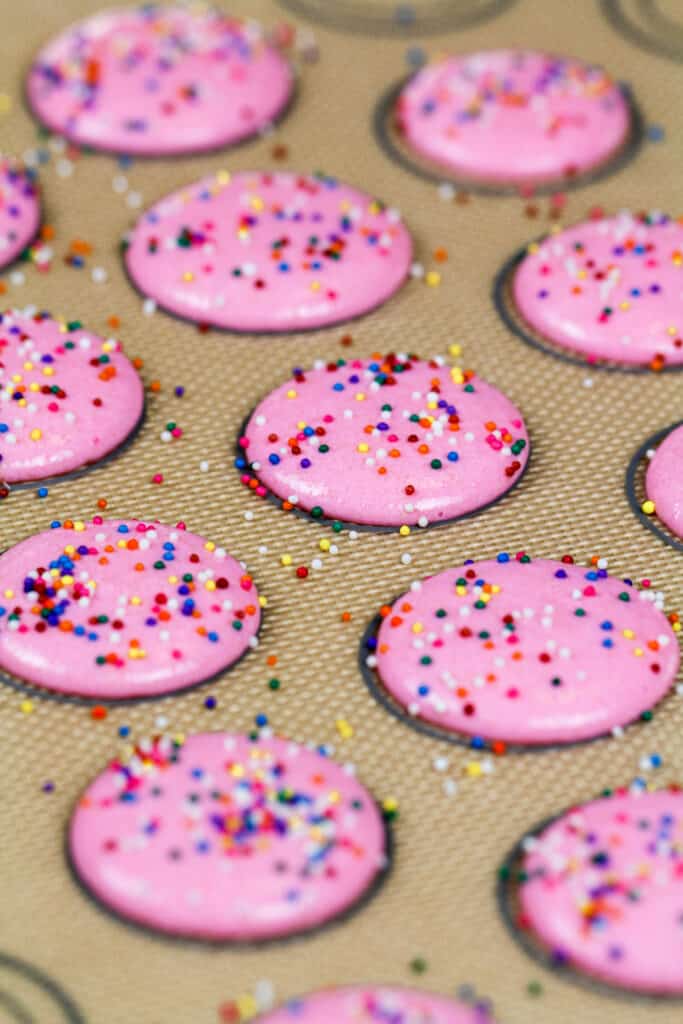 生日蛋糕的马卡龙壳，上面撒着无与伦比的糖屑