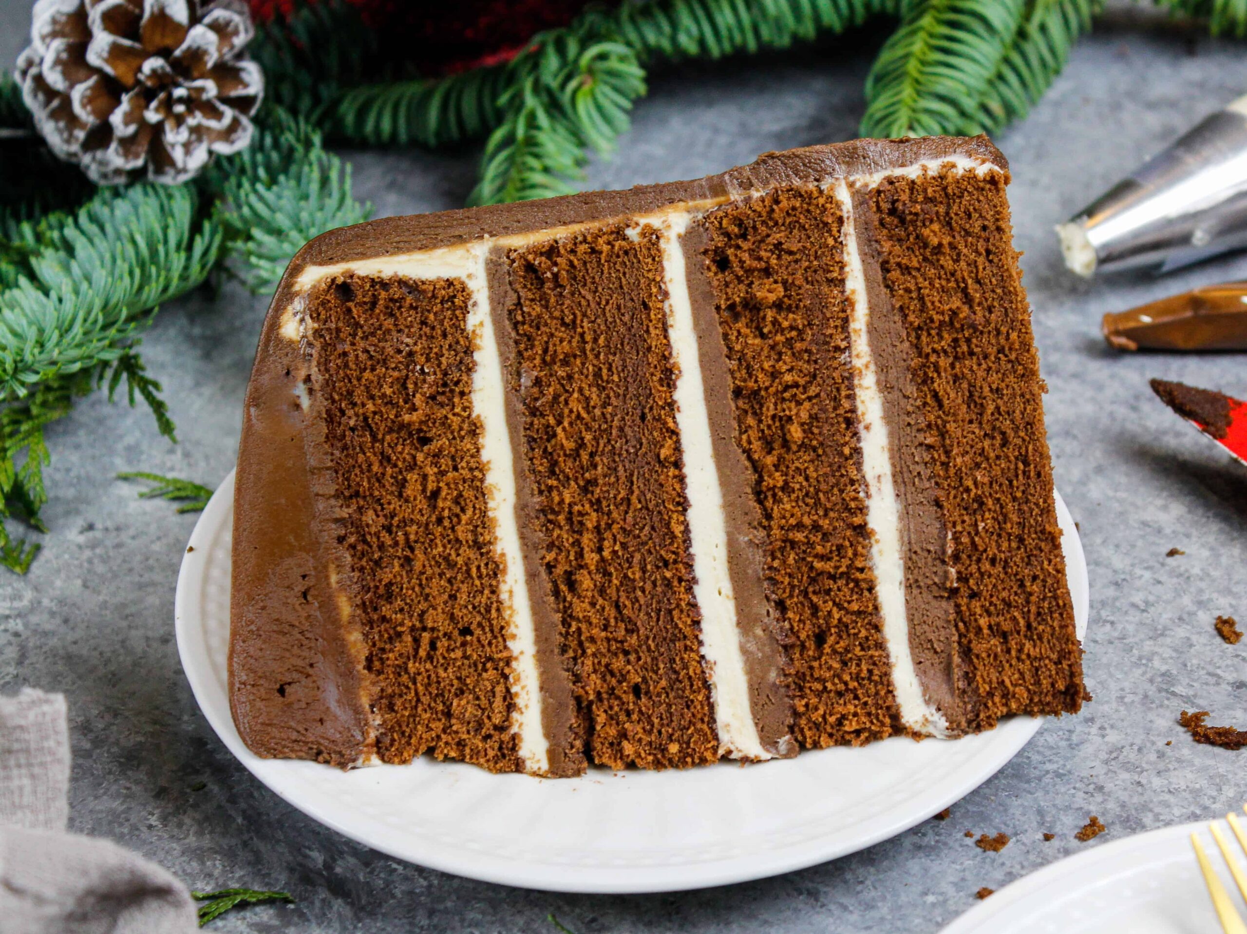 巧克力花生酱蛋糕切片的图像