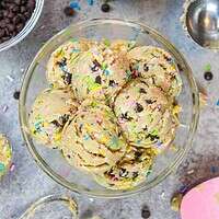 image of vegan edible cookie dough scooped into a bowl to be eaten